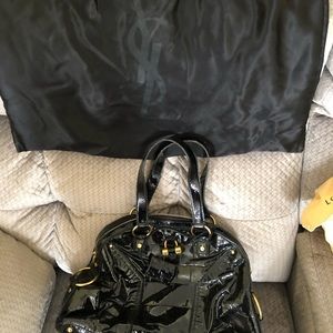 YSL Black Croc Embossed Patent Leather Muse Bag